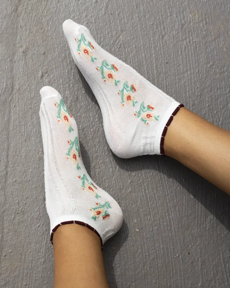 Ankle Embossed Pink Green Floral Vine 1