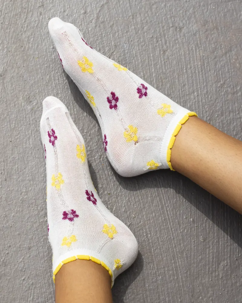 Ankle Embossed Yellow Purple Floral Vines 1
