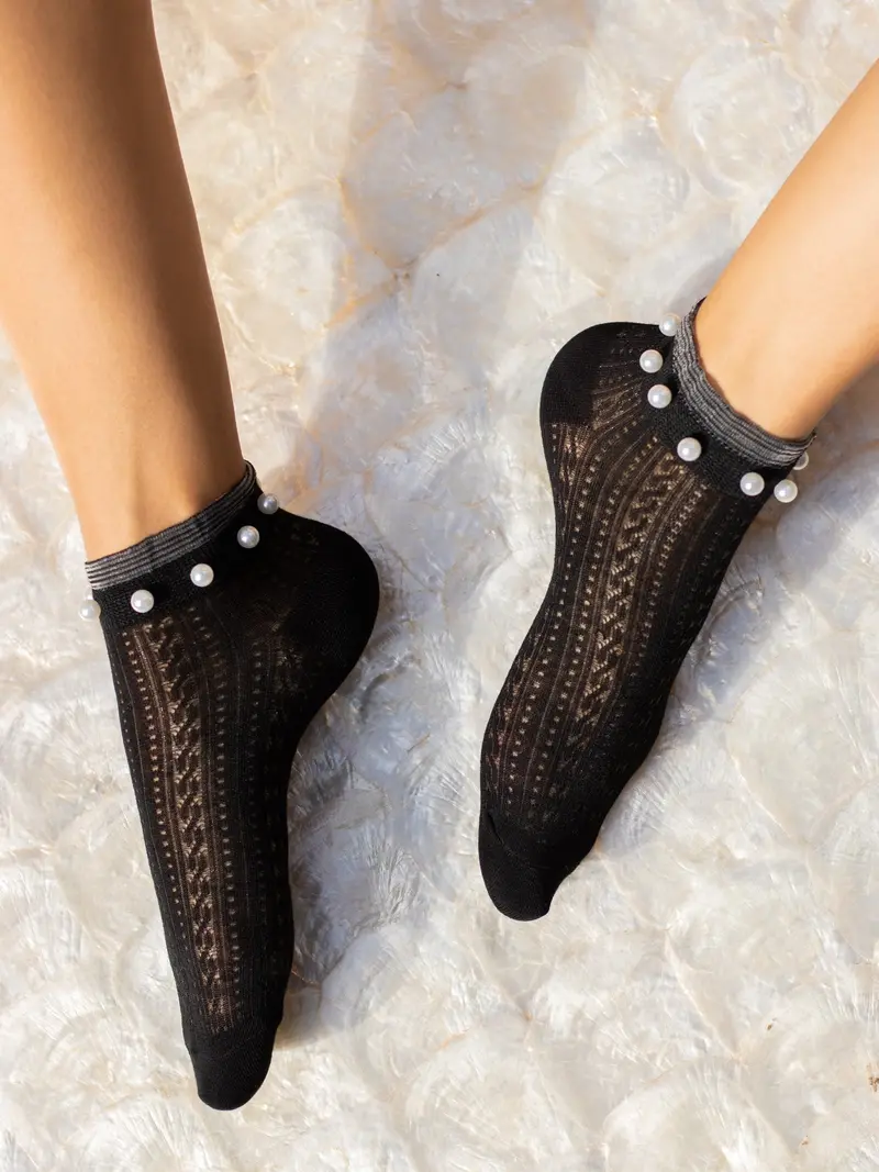 Ankle Eyelet Pearls Frill Black 1