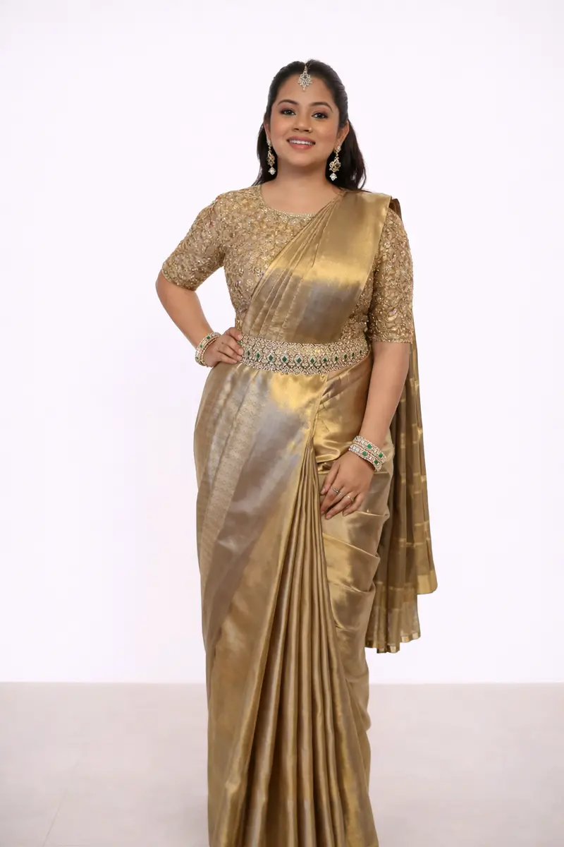 Antique Bronze Striped Floral Zari Woven Design Pure Tissue Silk Saree With Zari Border 1