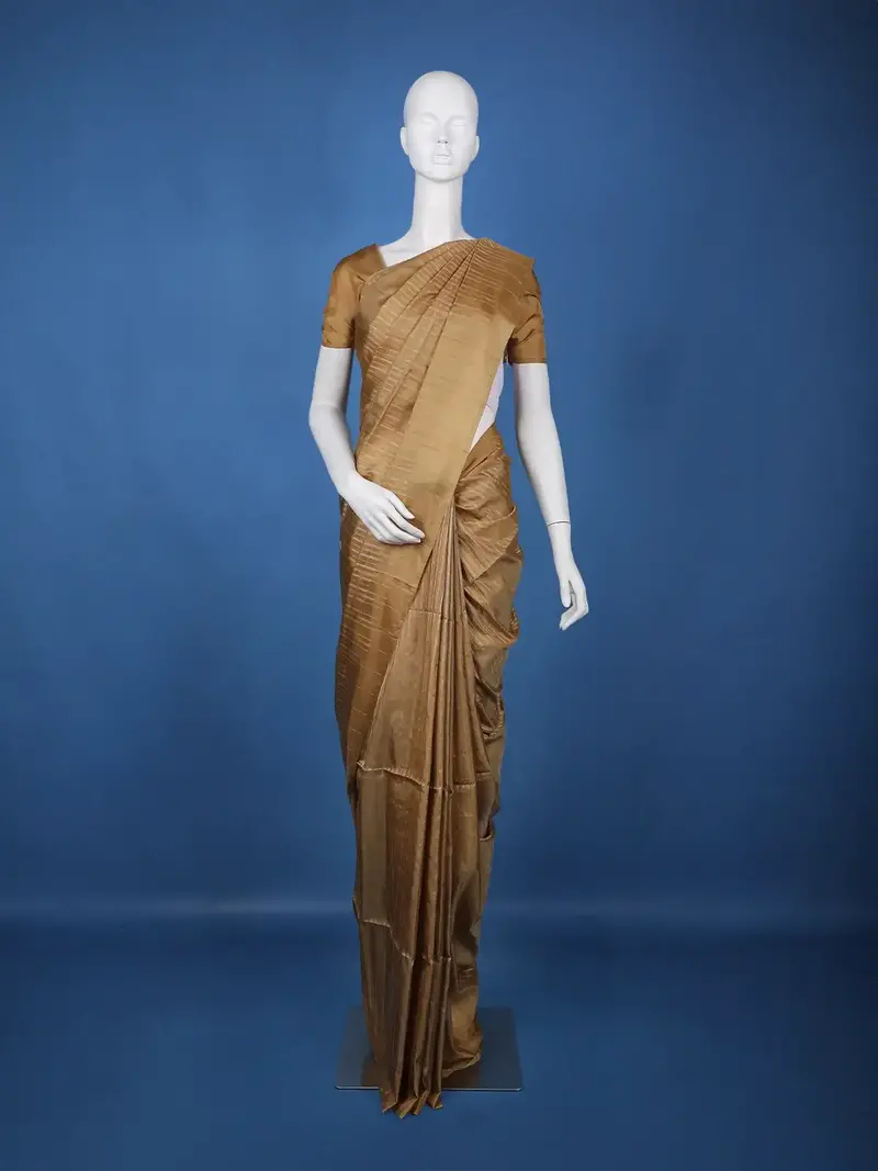 Antique Brown Striped Design Woven Silk Saree 1