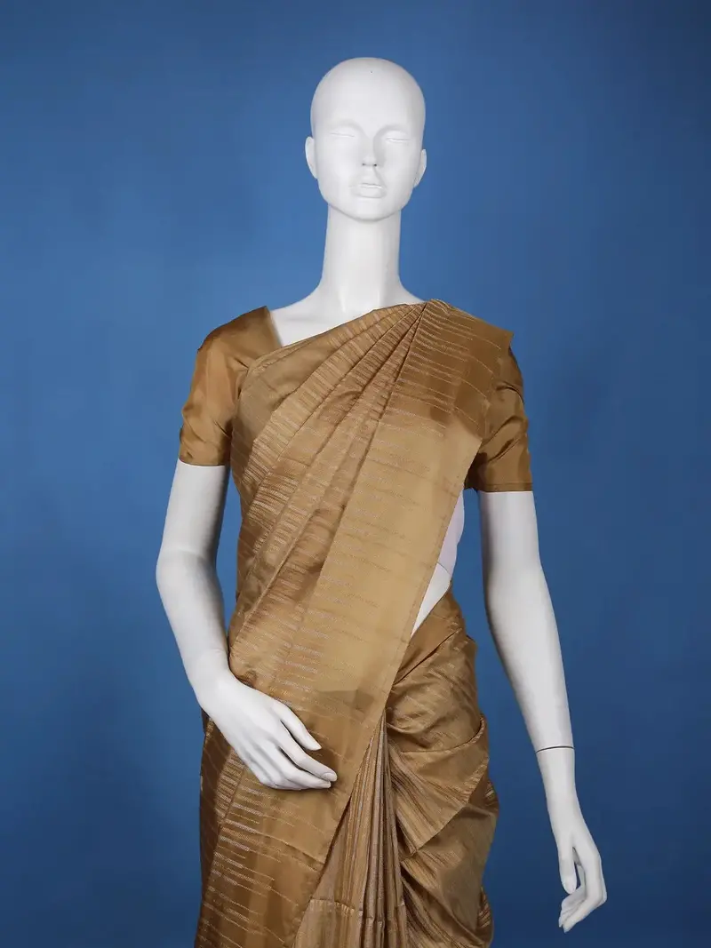 Antique Brown Striped Design Woven Silk Saree 2