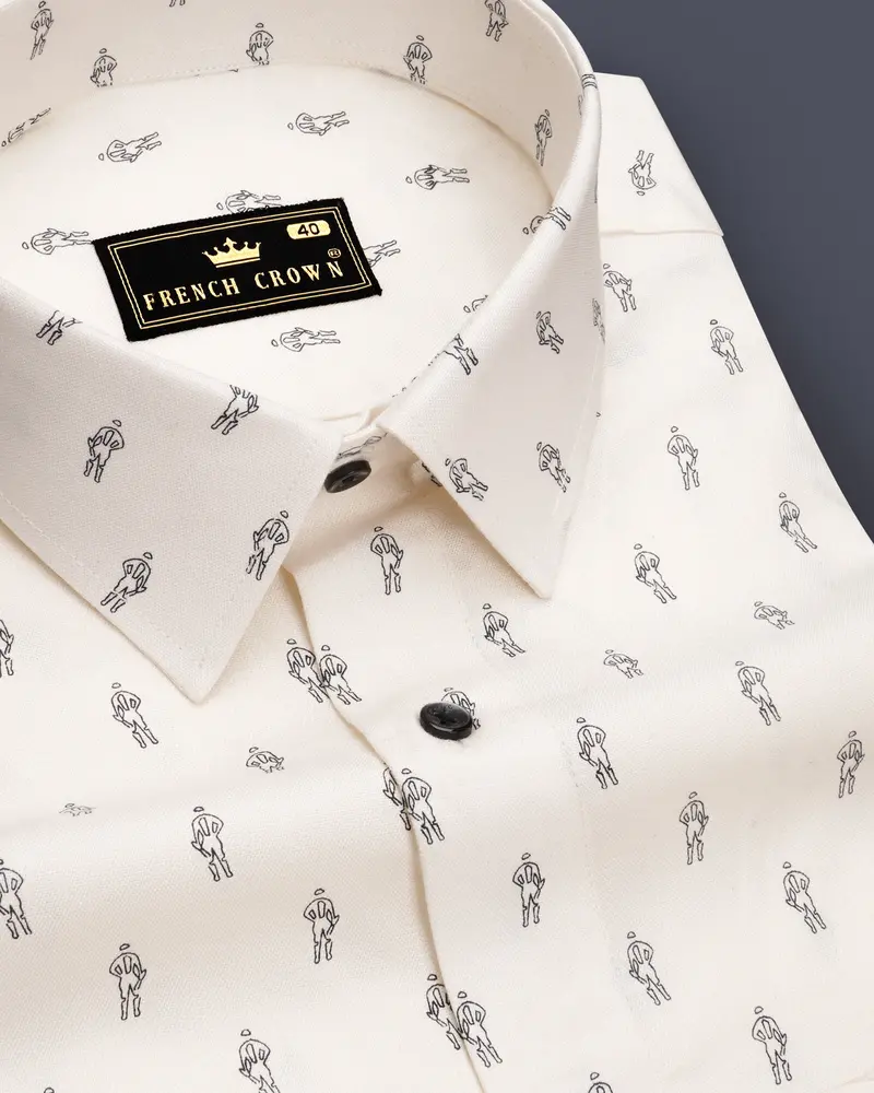 Antique Cream Printed Royal Oxford Shirt 1
