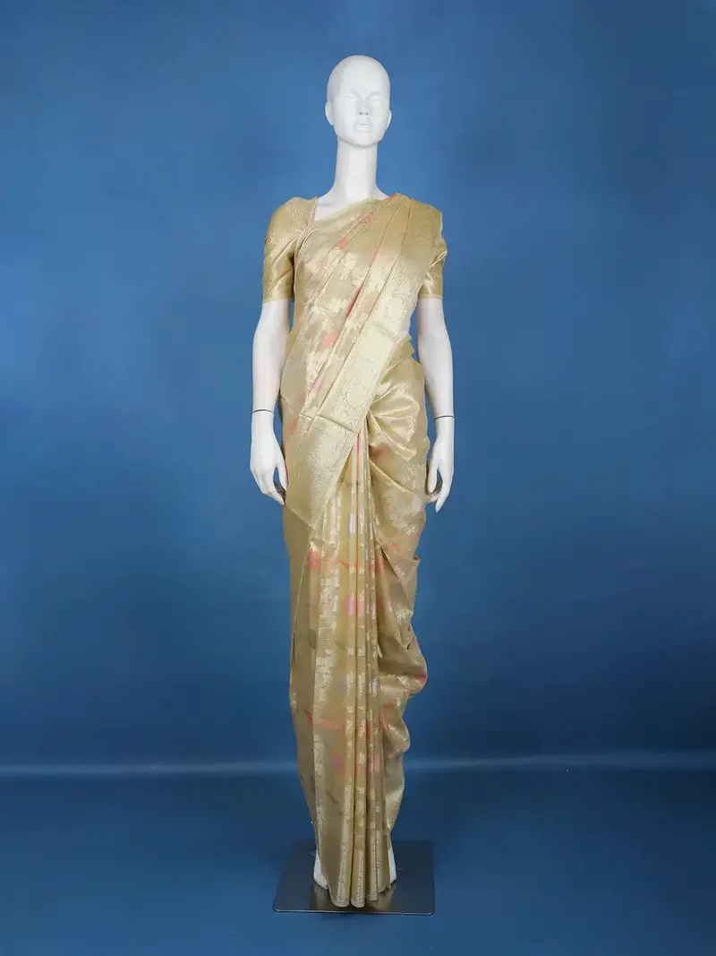 Antique Gold Floral Design Semi Tissue Saree 1