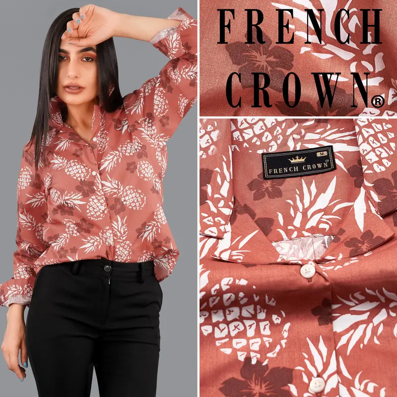 Antique Peach Pineapple Printed Premium Cotton Shirt 1