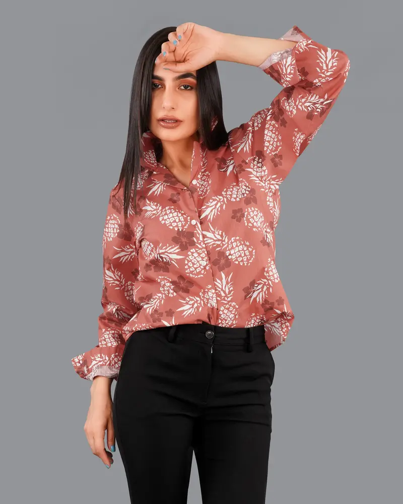 Antique Peach Pineapple Printed Premium Cotton Shirt 2