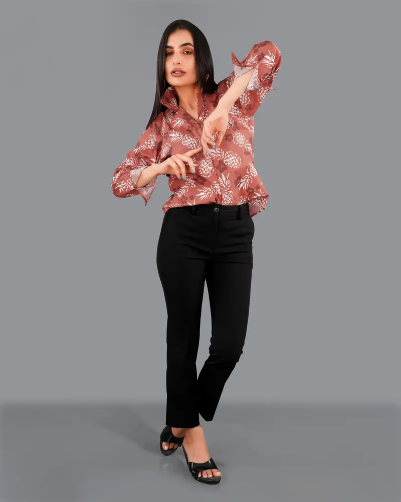Antique Peach Pineapple Printed Premium Cotton Shirt 3