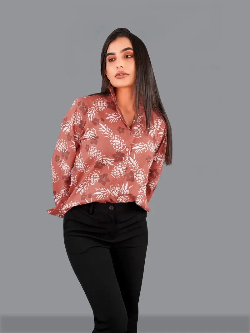 Antique Peach Pineapple Printed Premium Cotton Shirt 4