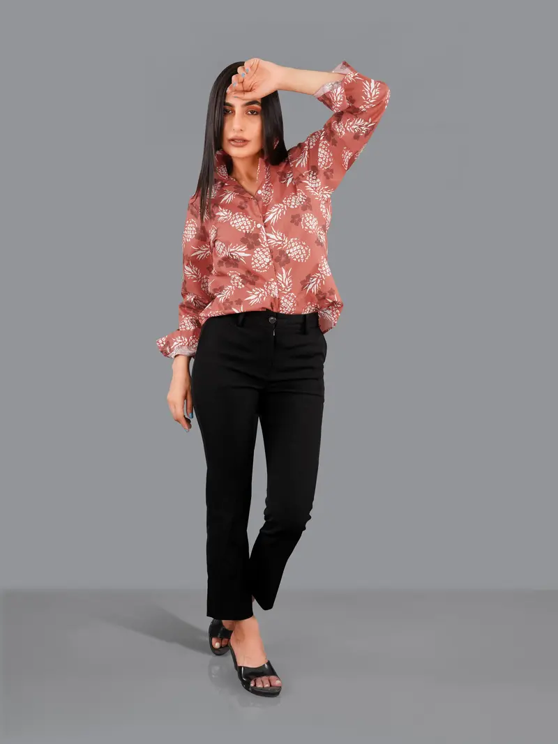 Antique Peach Pineapple Printed Premium Cotton Shirt 6