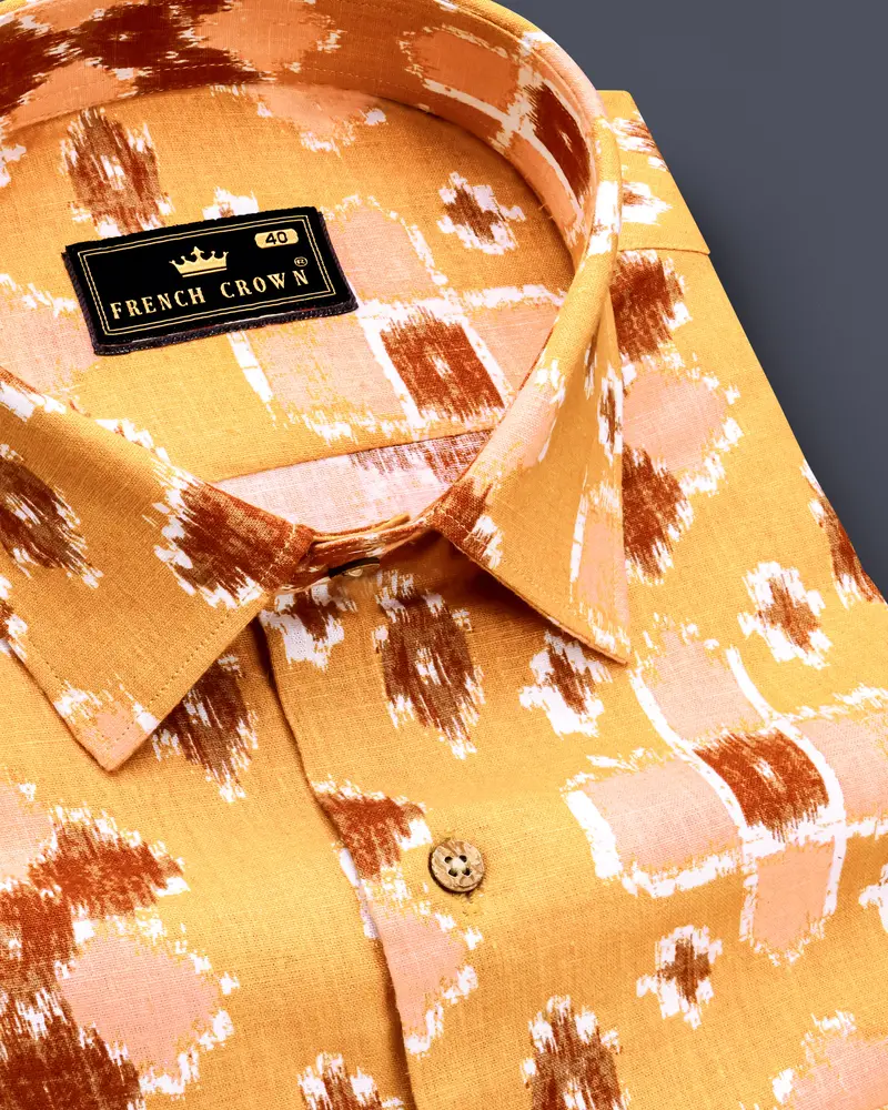 Anzac Brown Multicolour Ikat Textured Chambray Shirt 1