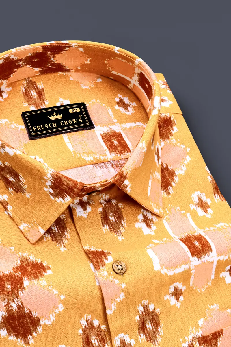 Anzac Brown Multicolour Ikat Textured Chambray Shirt 2