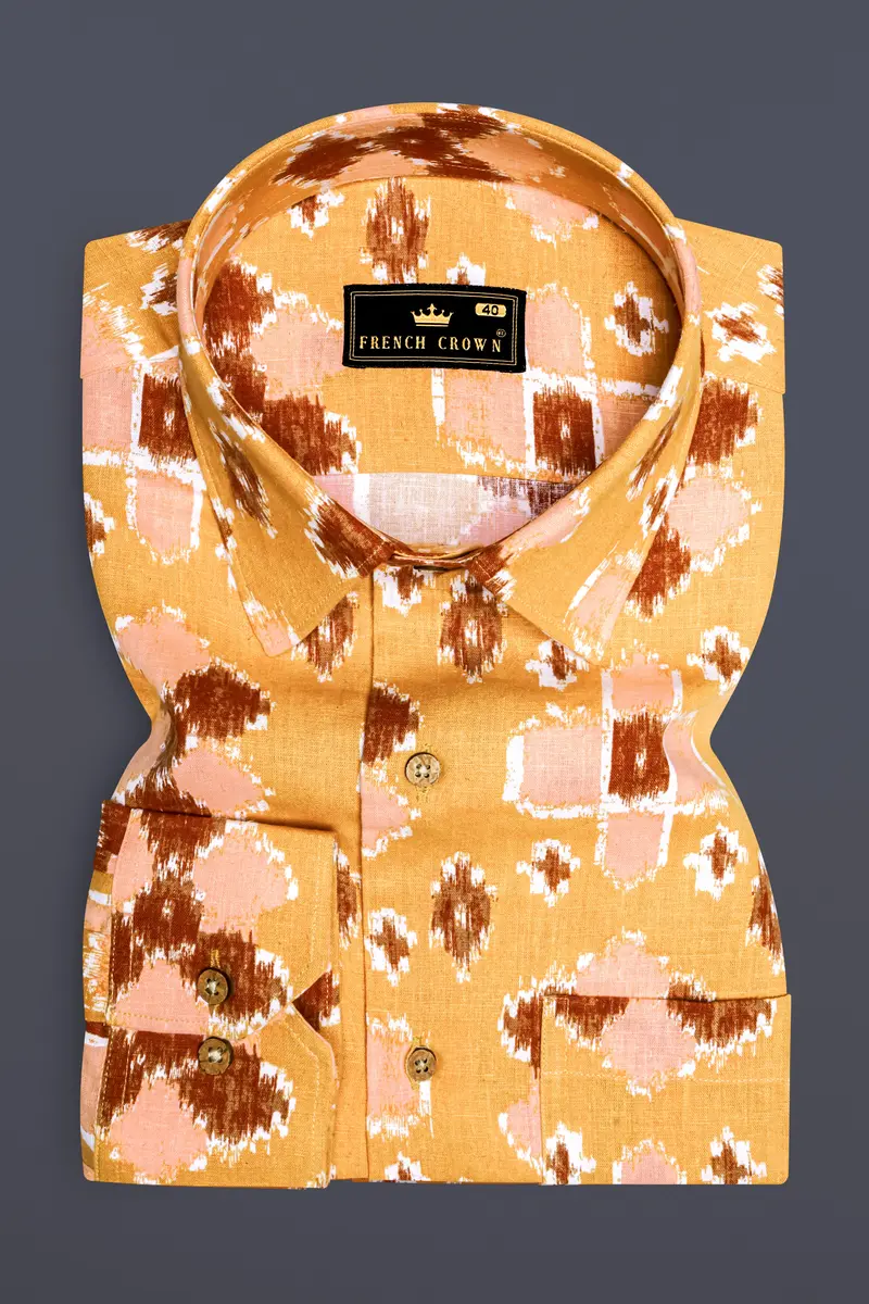 Anzac Brown Multicolour Ikat Textured Chambray Shirt 4