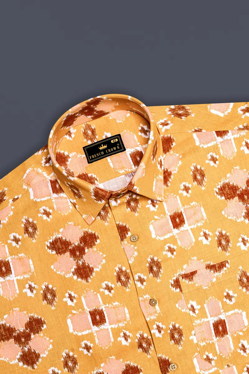 Anzac Brown Multicolour Ikat Textured Chambray Shirt 5