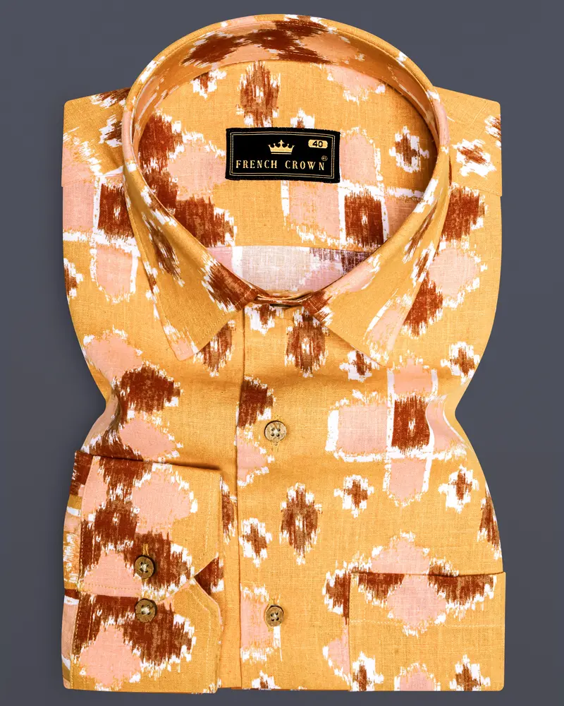 Anzac Brown Multicolour Ikat Textured Chambray Shirt 6