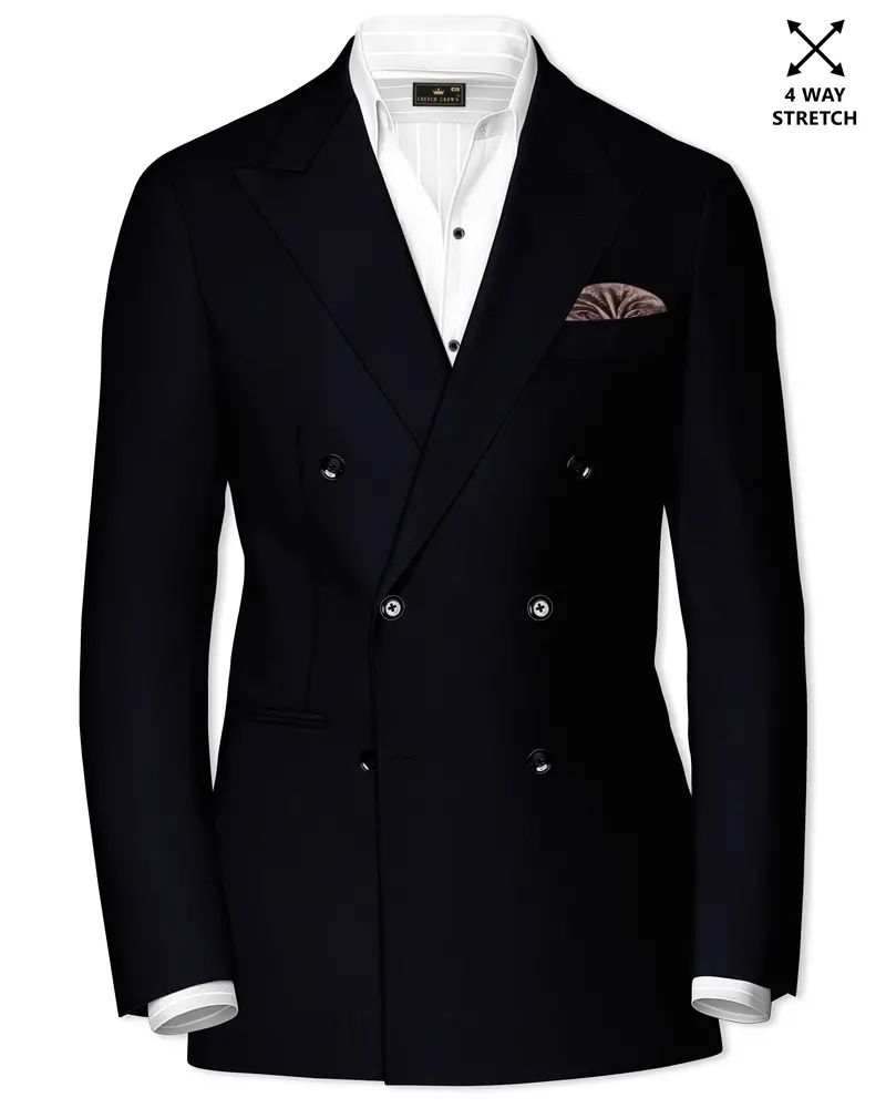 Aozora-Japanese Marine Blue 4-Way Stretch Wrinkle-Free Wool Rich Double Breasted Blazer 1