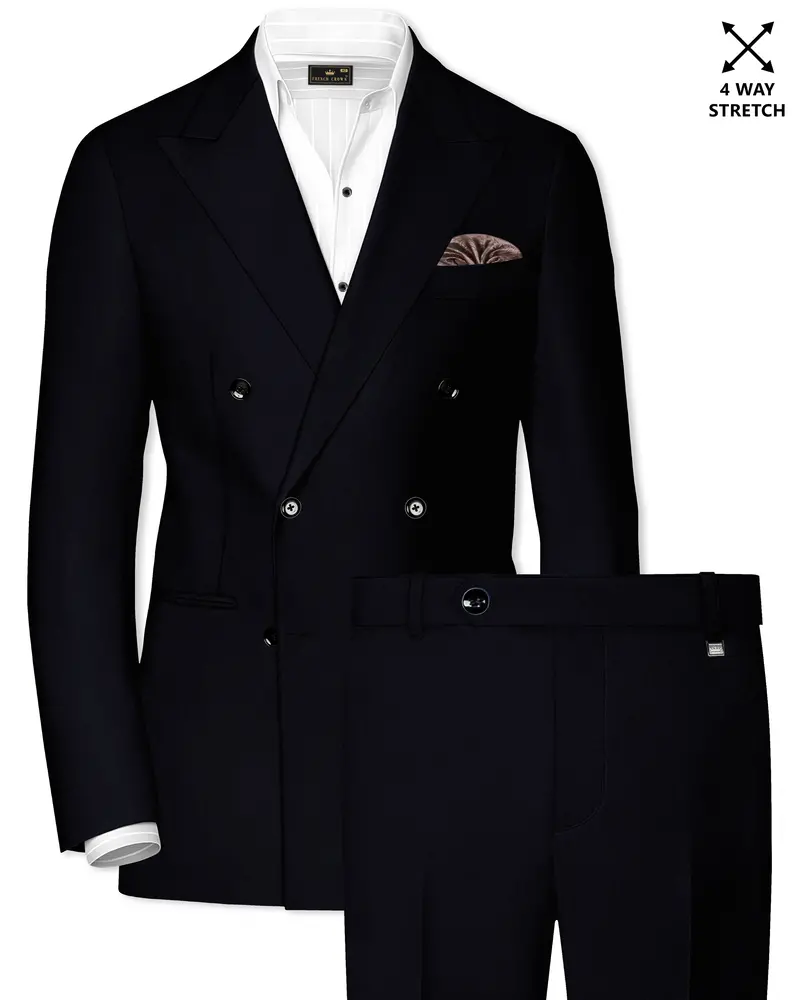 Aozora-Japanese Marine Blue 4-Way Stretch Wrinkle-Free Wool Rich Double Breasted Suit 1