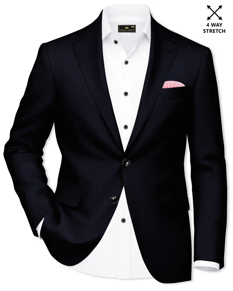 Aozora-Japanese Marine Blue 4-Way Stretch Wrinkle-Free Wool Rich Single Breasted Blazer 1