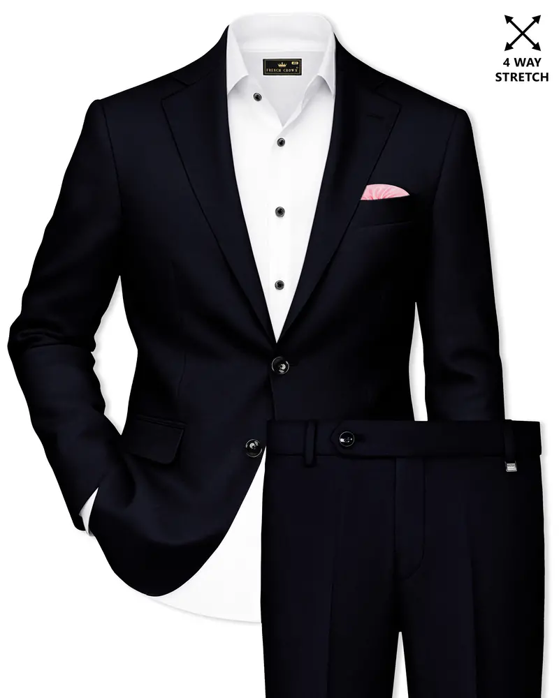 Aozora-Japanese Marine Blue 4-Way Stretch Wrinkle-Free Wool Rich Single Breasted Suit 1