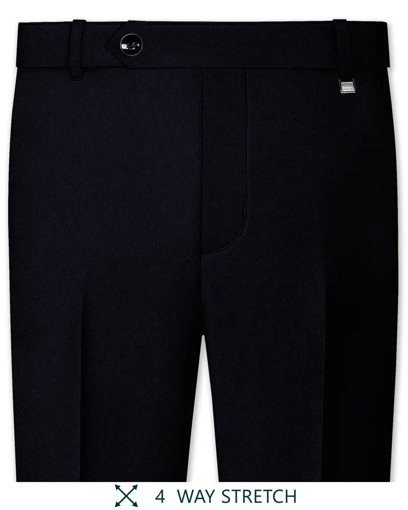 Aozora-Japanese Marine Blue 4-Way Stretch Wrinkle-Free Wool Rich Stretchable Waistband Pant 1