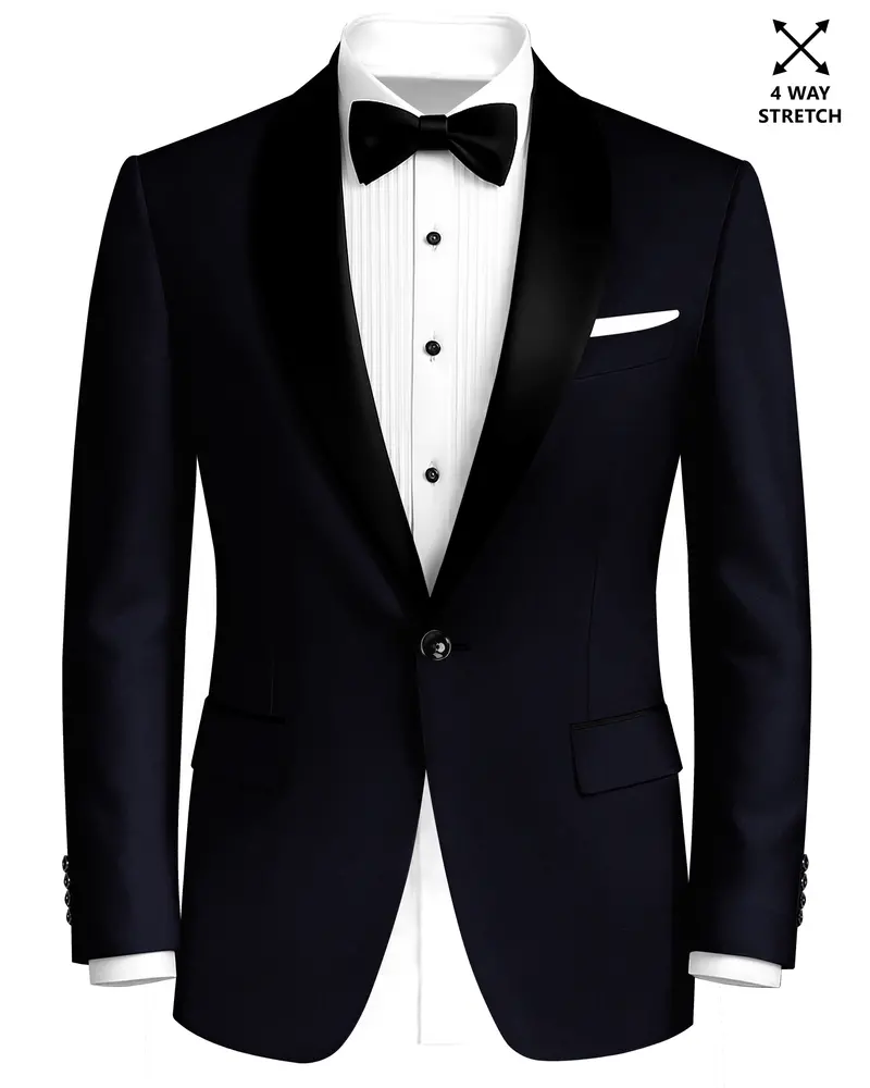 Aozora-Japanese Marine Blue 4-Way Stretch Wrinkle-Free Wool Rich Tuxedo Blazer 1
