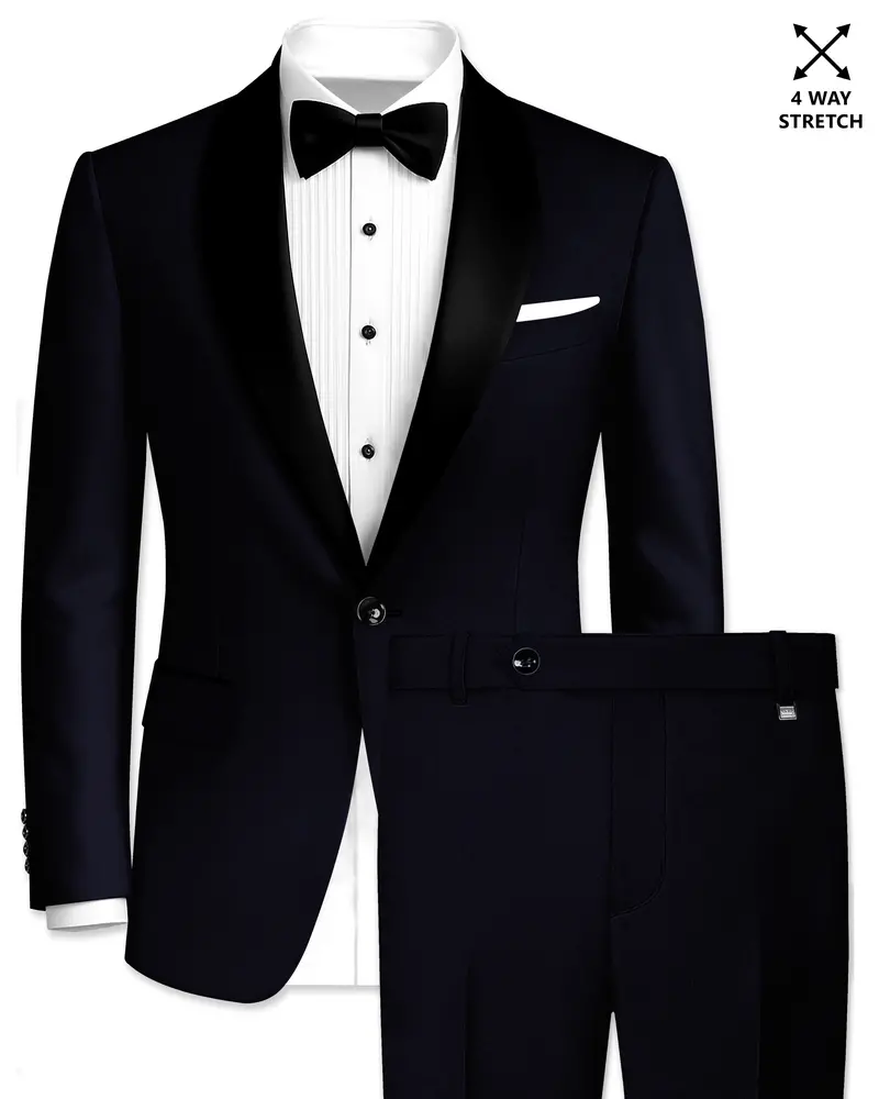 Aozora-Japanese Marine Blue 4-Way Stretch Wrinkle-Free Wool Rich Tuxedo Suit 1