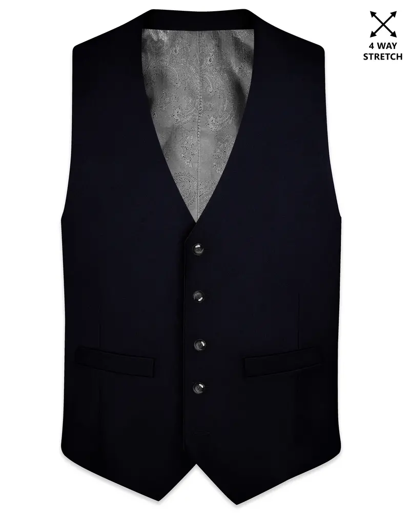 Aozora-Japanese Marine Blue 4-Way Stretch Wrinkle-Free Wool Rich Waistcoat 1