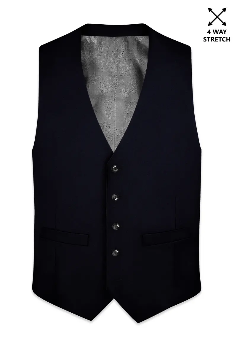 Aozora-Japanese Marine Blue 4-Way Stretch Wrinkle-Free Wool Rich Waistcoat 2