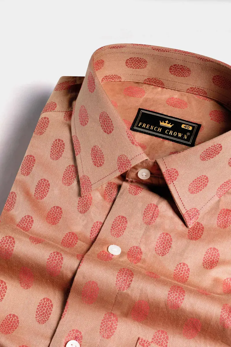 Apricot Brown And Mandy Pink Jacquard Textured Premium Giza Cotton Shirt 1