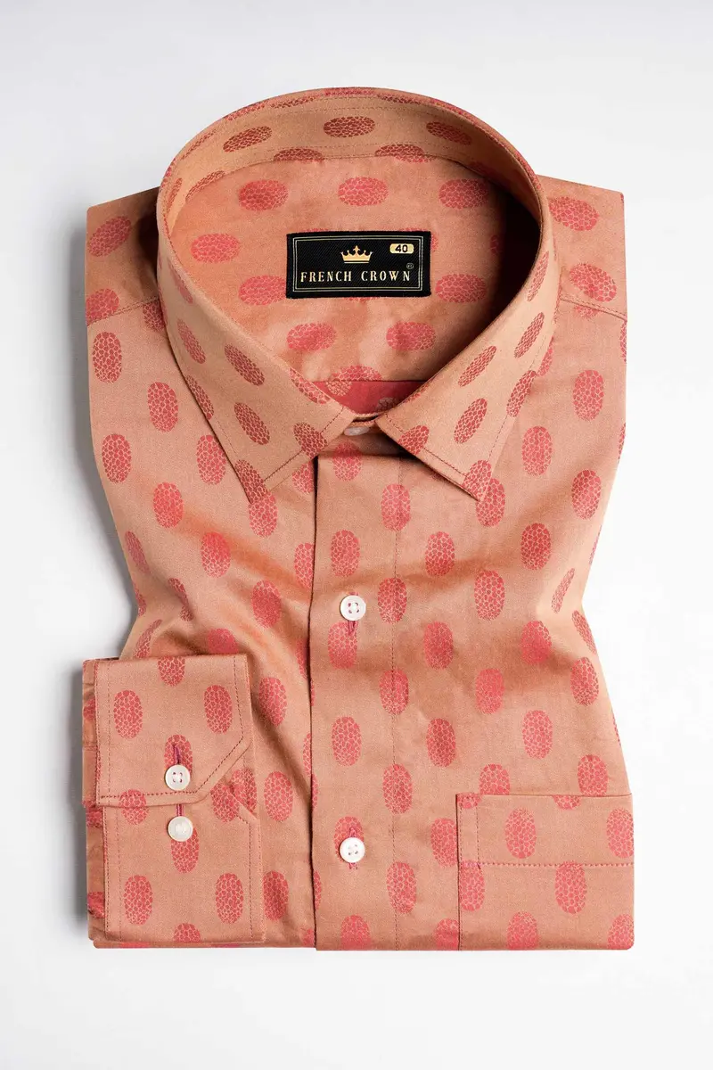Apricot Brown And Mandy Pink Jacquard Textured Premium Giza Cotton Shirt 3