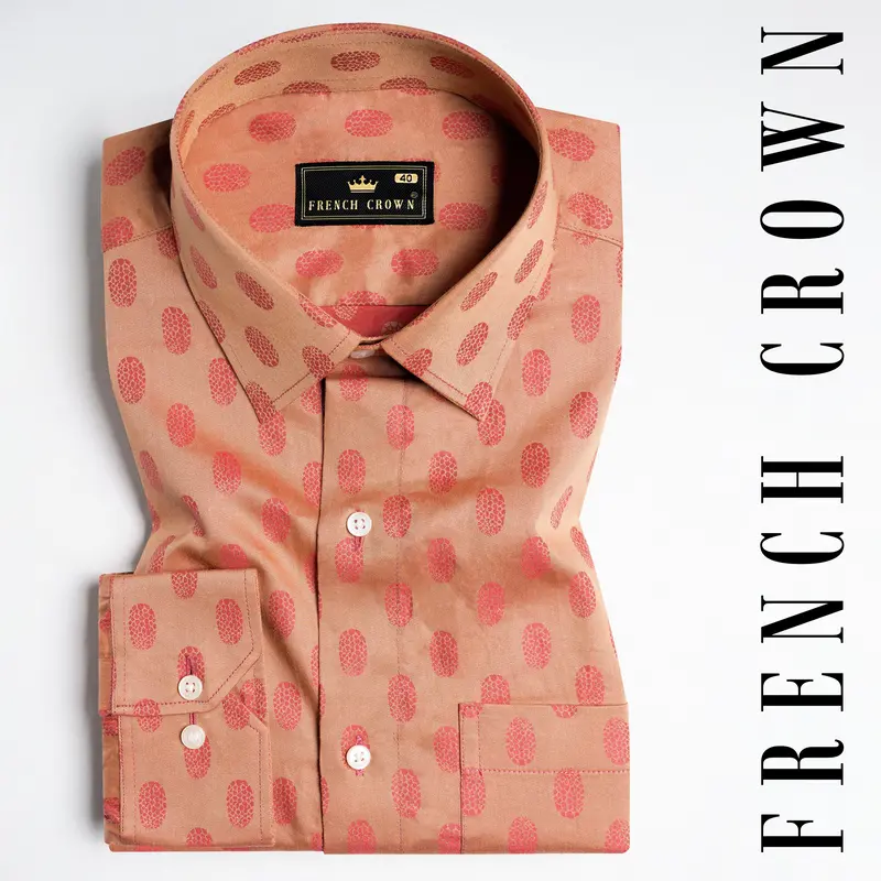 Apricot Brown And Mandy Pink Jacquard Textured Premium Giza Cotton Shirt 4