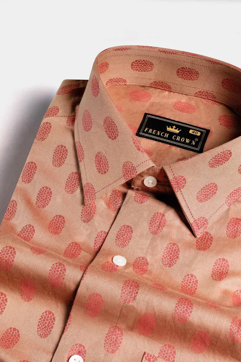 Apricot Brown And Mandy Pink Jacquard Textured Premium Giza Cotton Shirt 7