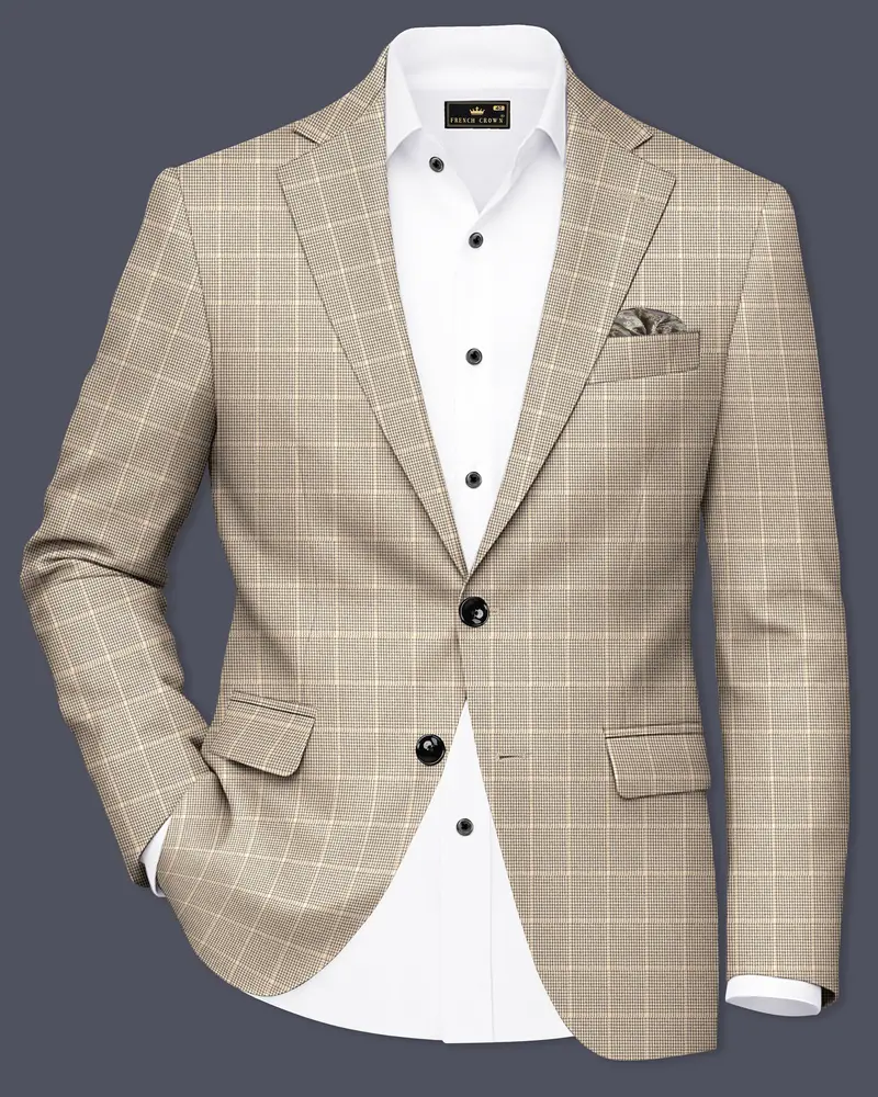 Apricot Brown Subtle Checkered Wool Rich Blazer 1