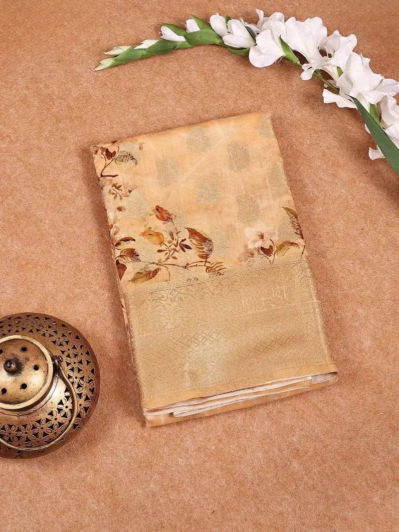 Apricot Orange Banarasi Saree With Zari Border | Diadem India 1