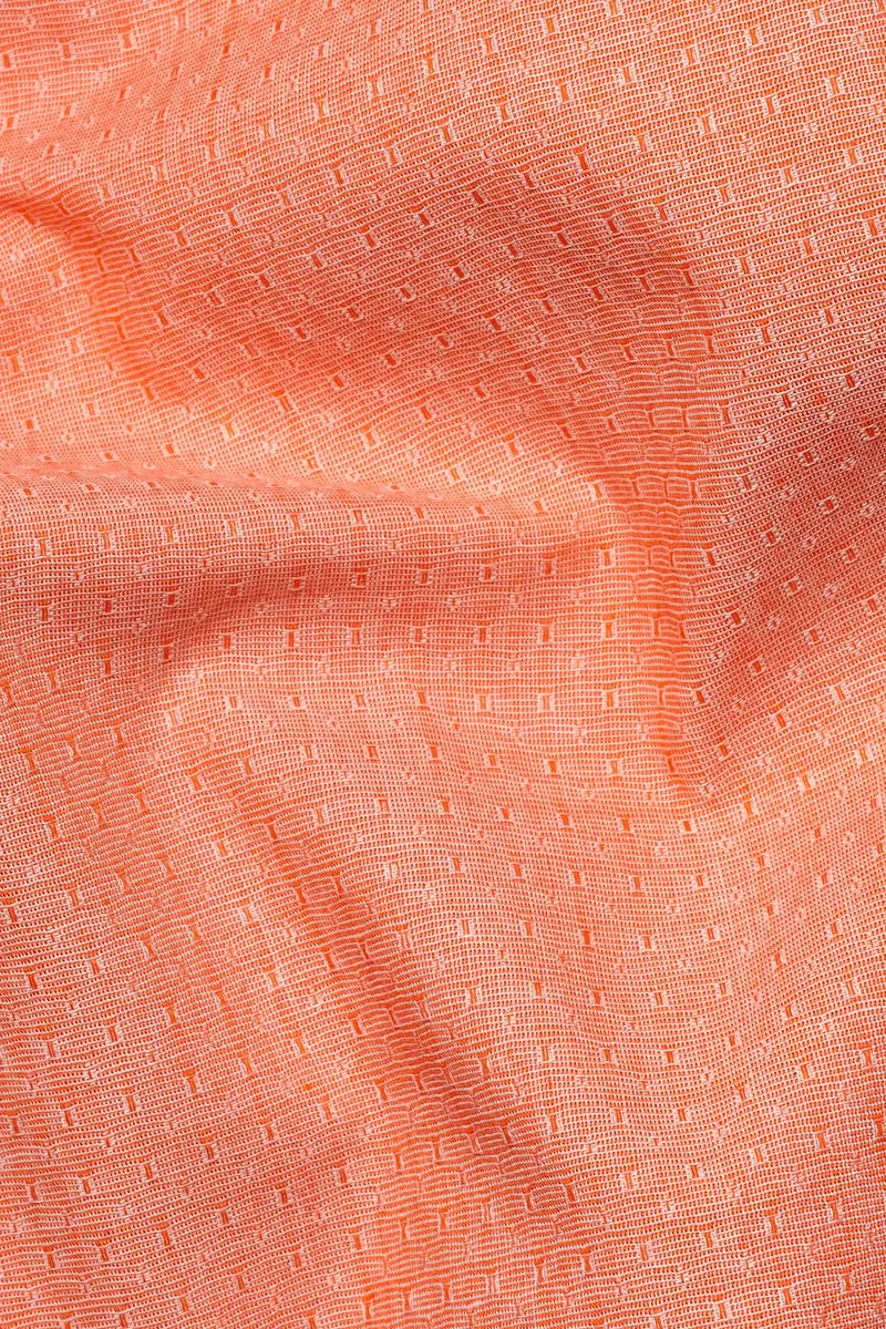 Apricot Orange With Bright White Half And Half Dobby Textured Premium Giza Cotton Designer Shirt 3