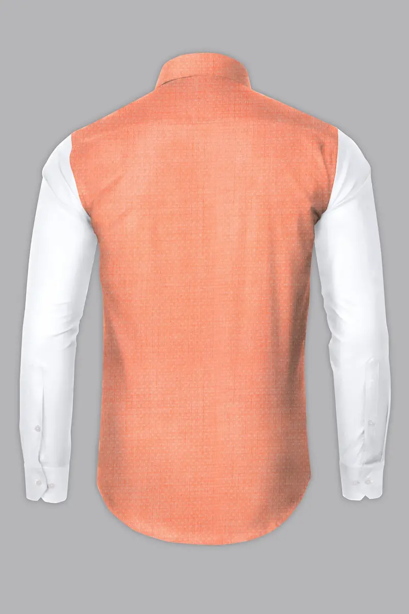 Apricot Orange With Bright White Half And Half Dobby Textured Premium Giza Cotton Designer Shirt 6
