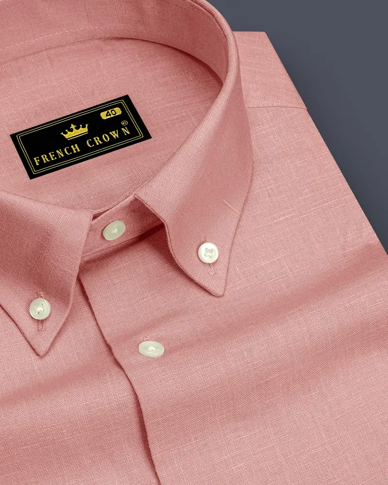 Apricot-Oriental Peach Luxurious Linen Button Down Dress Shirt 1