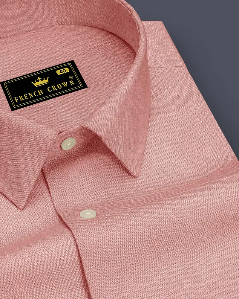 Apricot-Oriental Peach Luxurious Linen Dress Shirt 1