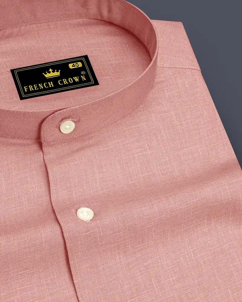 Apricot-Oriental Peach Luxurious Linen Mandarin Dress Shirt 1