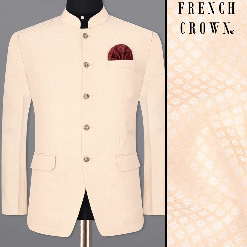 Apricot Peach Textured Bandhgala Designer Blazer 1