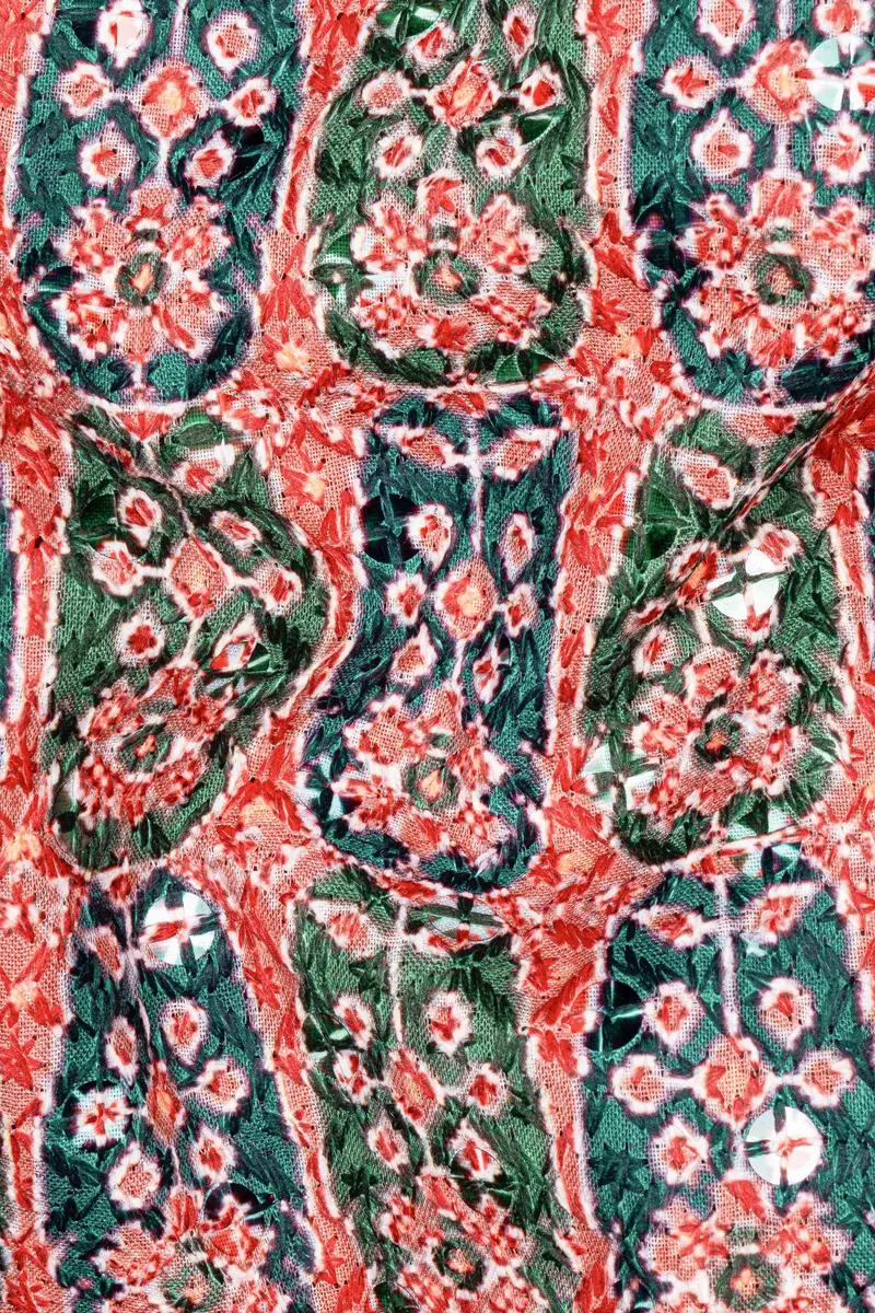 Apricot Red And Genoa Green Designer Thread Embroidered Nehru Jacket 3