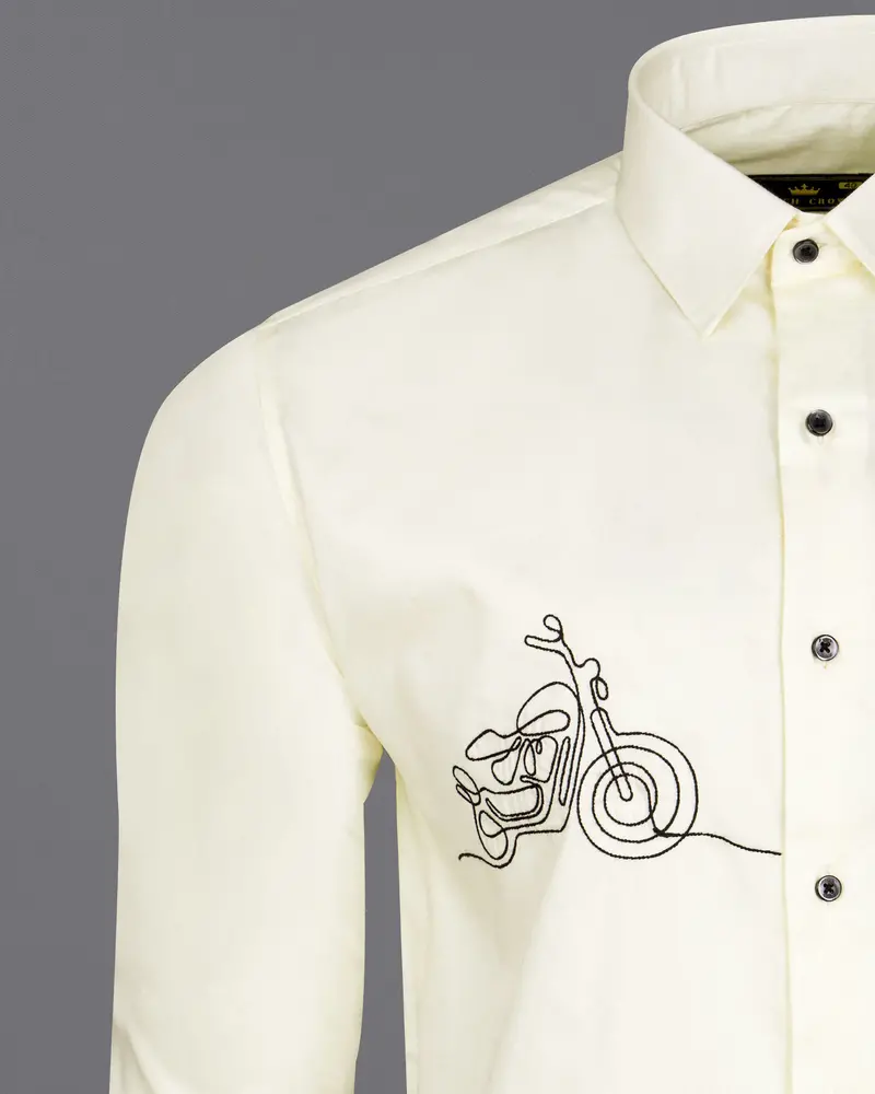 Apricot Yellow Subtle Sheen Bike Embroidered Super Soft Premium Cotton Shirt 1