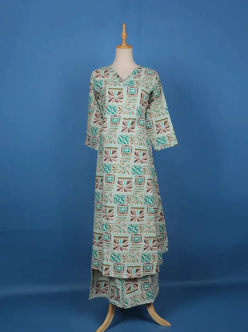 Aqua Blue Abstract Printed Cotton Salwar Suit 1