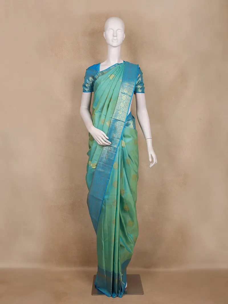 Aqua Blue  Butta Woven Design Kanchipuram Silk Saree 1