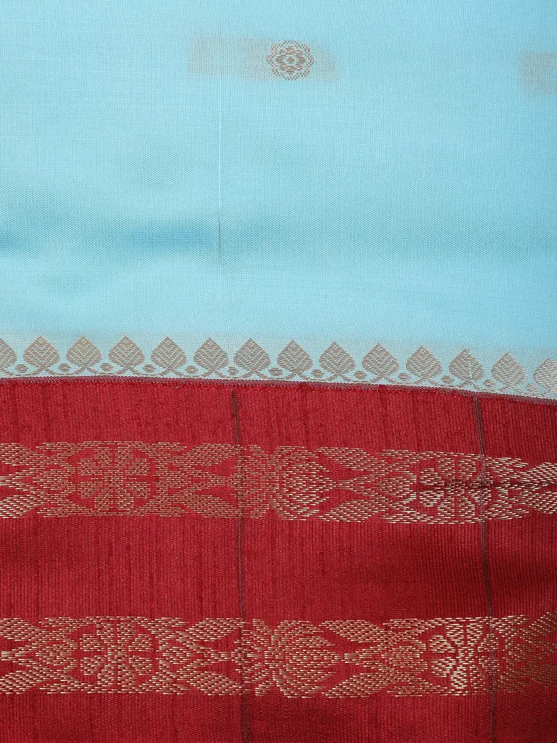 Aqua Blue Butta Woven Design Soft Silk Fancy Wear Saree With Contrast Zari Border 2
