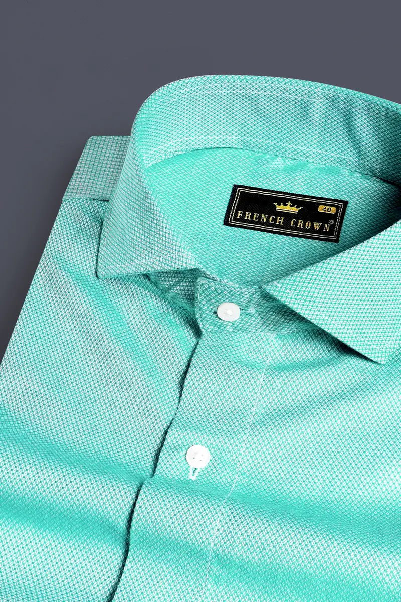 Aqua Blue Dobby Textured Premium Giza Cotton Shirt 1