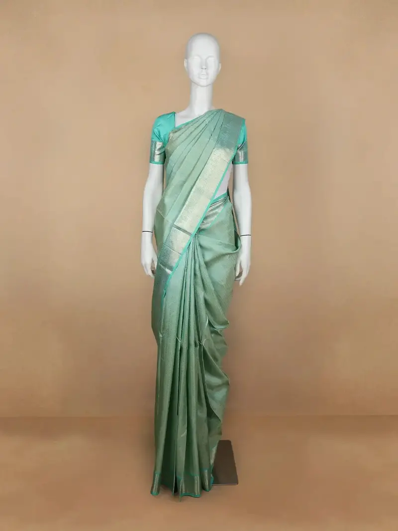 Aqua Blue Dot Zari Woven Pure Kanchipuram Silk Saree 1