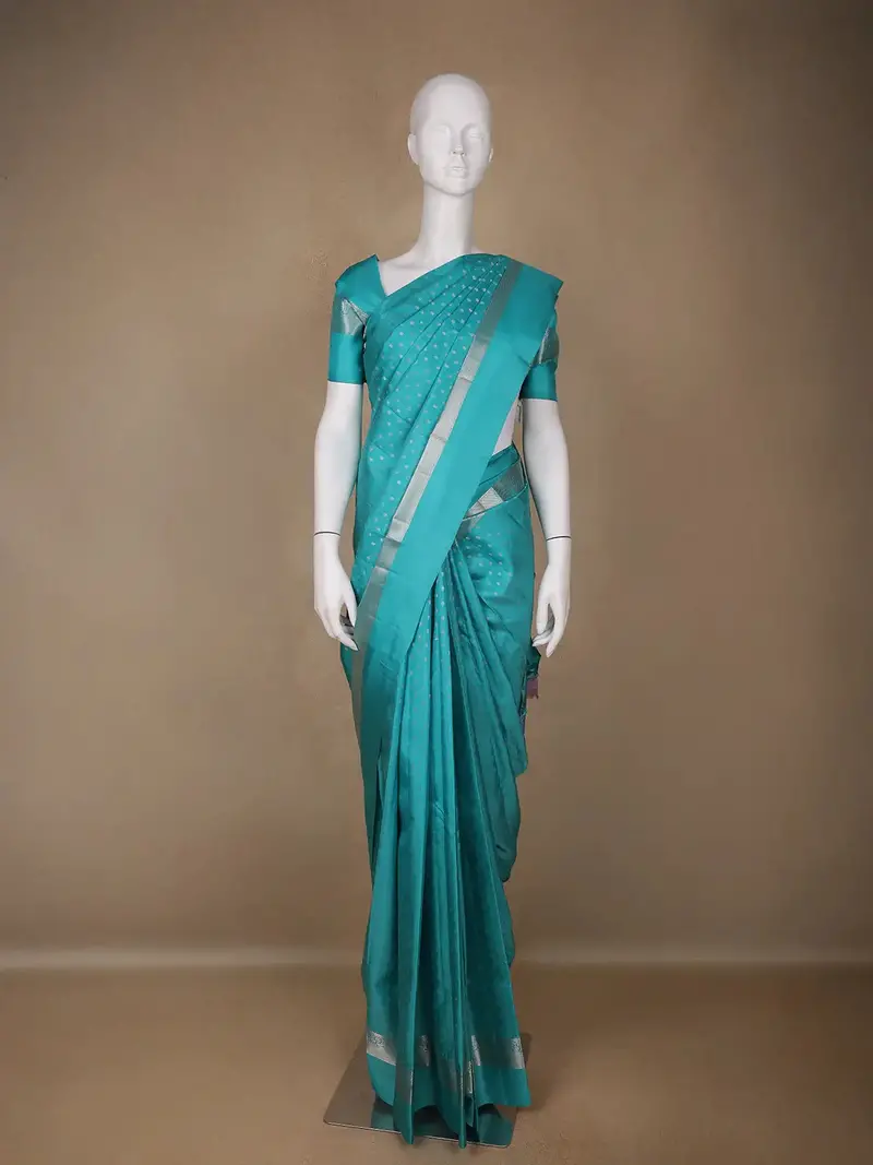 Aqua Blue Floral Butta Woven Silk Saree 1