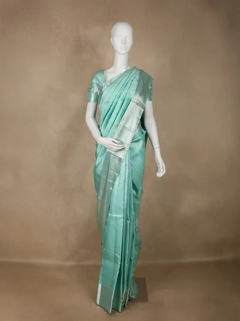 Aqua Blue Floral Woven Pure Kanchipuram Silk Saree 1