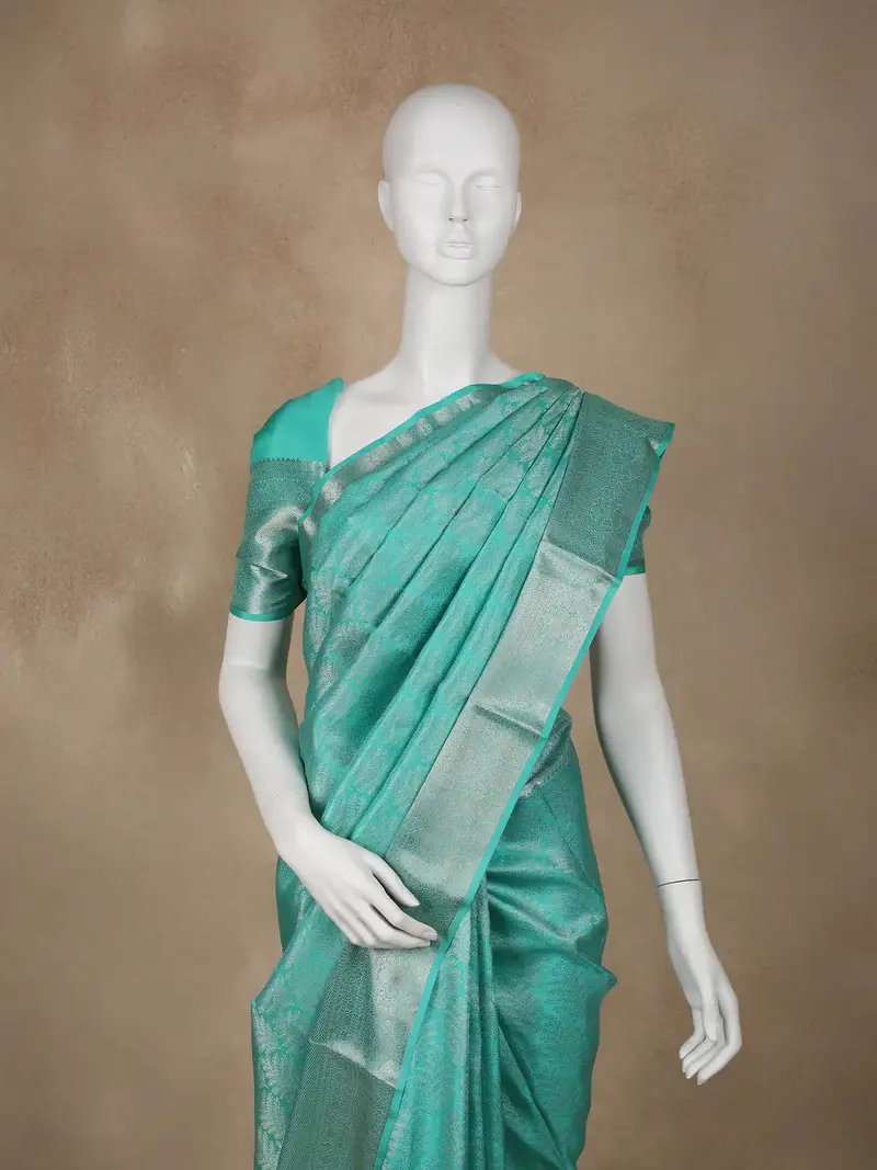 Aqua Blue Floral Woven Pure Kanchipuram Silk Saree 2