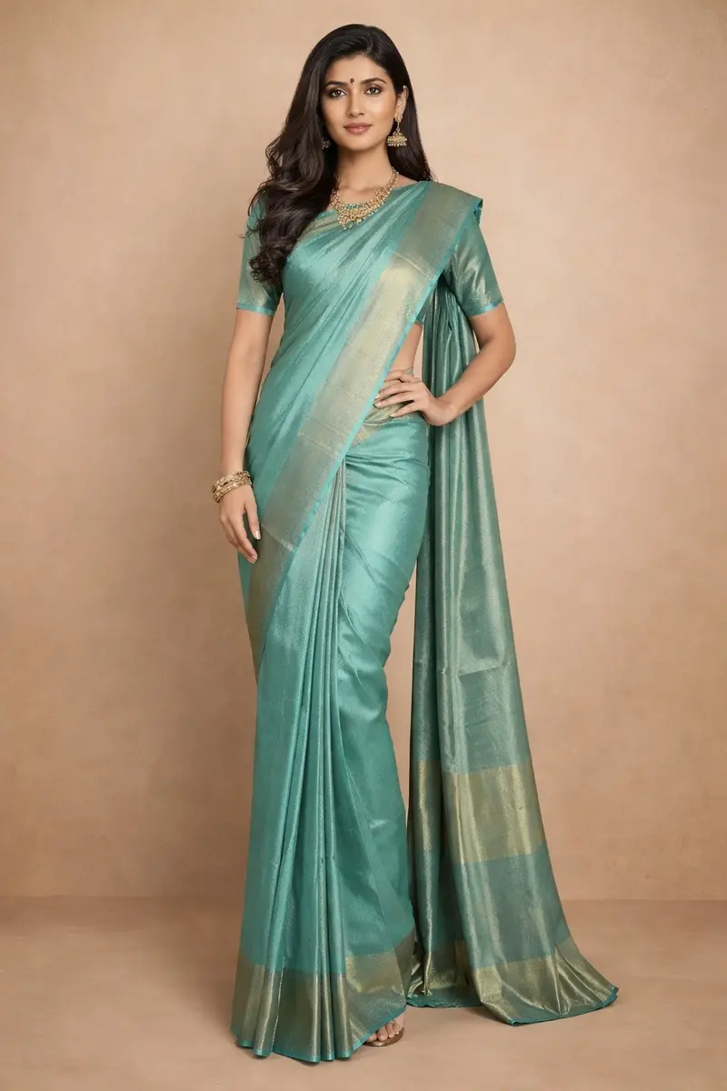 Aqua Blue Floral Woven Pure Kanchipuram Silk Saree With Zari Border 1
